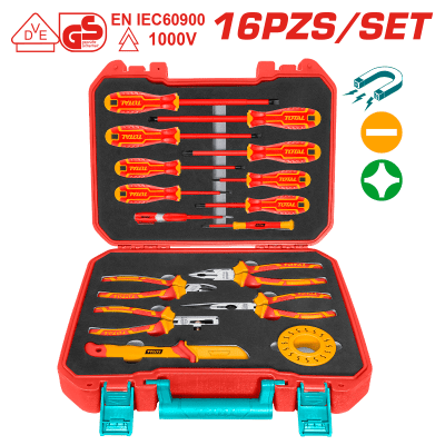 SET DE HERRAMIENTAS MANUALES DILECTRICOS 16 PZS 1000V MALETIN INDRUSTIAL TOTAL - THKITH1601