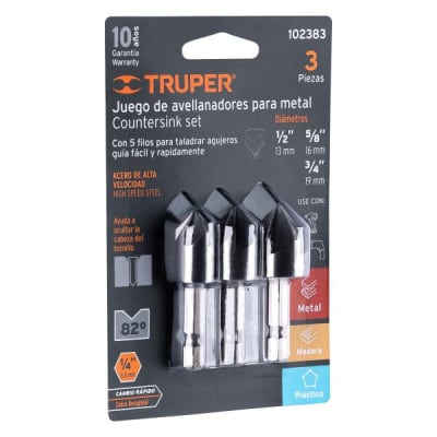 JUEGO AVELLANADORES 3 PIEZAS PARA METAL X50MM Z1/4 TRUPER / 102383