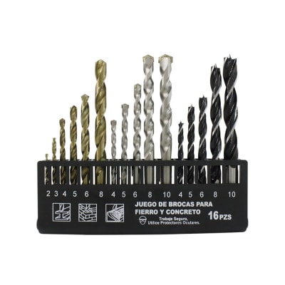 JUEGO DE BROCAS P/ MADERA, METAL Y CONCRETO 16 PZS (4-10MM) ASAKI