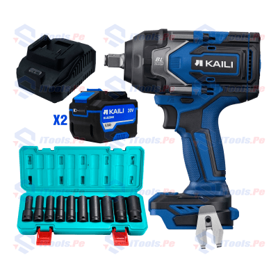 KIT LLAVE DE IMPACTO 850NM + BATERÍAS 6AH + CARGADOR 4AH + JUEGO DE DADOS