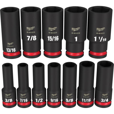 DADOS DE IMPACTO CON ACCIONAMIENTO DE 1/2 PULG. SAE DE 6 PUNTOS, 12 PIEZAS MILWAUKEE
