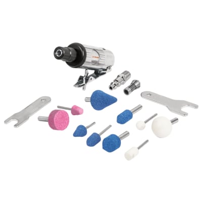 MINIESMERILADORA NEUMÁTICA, 1/4', KIT 16 PIEZAS TRUPER 16887
