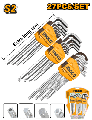 SET DE LLAVES ALLEN Y TORX EXTRA LARGAS ACERO S2 INGCO HHKSET0271