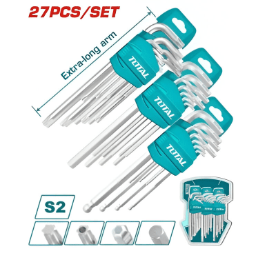 JUEGO DE LLAVES HEXAGONALES ALLEN Y LLAVES DE TORX DE 27 PZS TOTAL / THT106KT0271