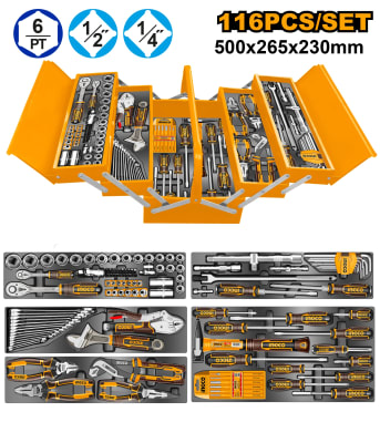 SET DE 116PCS HERRAMIENTAS MANUALES EN CAJA  METALICA INGCO HTCS261168