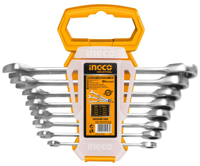 JUEGO DE 8 LLAVES MIXTAS CON RACHET CURVO INGCO 8-19MM HKSPAR1082