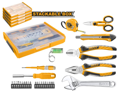 SET ORGANIZADOR + 29 HERRAMIENTAS BASICAS PARA HOGAR INGCO