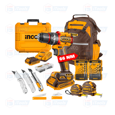 SUPER COMBO TALADRO PERCUTOR 66NM + MOCHILA INGCO