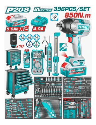 CARRO PORTA HERRAMIENTAS 396PCS CON 7 CAJONES + LLAVE IMPACTO 20V 850NM TOTAL - THPTCS83962