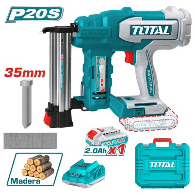CLAVADORA INALAMBRICA PARA MADERA 20V CON BATERIA Y CARGADOR + 1000 CLAVOS TOTAL /  TCBNLI2008