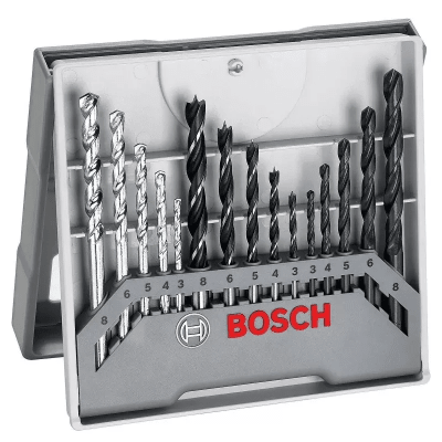 Juego de Brocas Bosch 15 Piezas Gris Madera Metal  2607017038