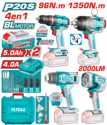 COMBO 4 EN 1: TALADRO 96NM + LLAVE IMP. 3/4