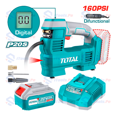 KIT COMPRESORA 20V + BATERÍA 5AH + CARGADOR RAPIDO TOTAL