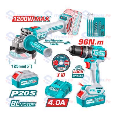 DUO TALADRO 96 NM + AMOLADORA 1200 W TOTAL