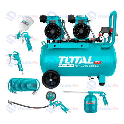 KIT COMPRESORA 50LT 3.2 HP 8 BAR + SET DE ACCESORIOS PARA COMPRESORA 5PCS