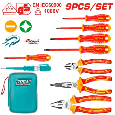 Juego de herramientas manuales 9 pzs aisladas 1000v total / thkist3092