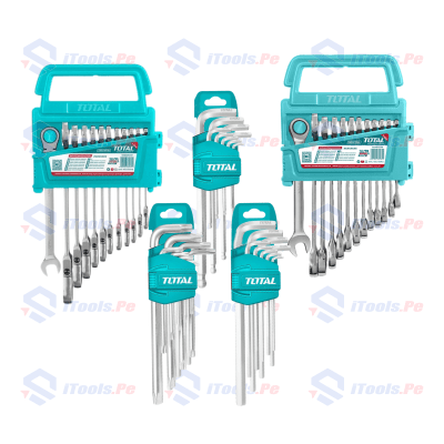 combo: llaves hexagonales allen y torx de 27 pzs + kit llaves con rachet fija y flexible TOTAL