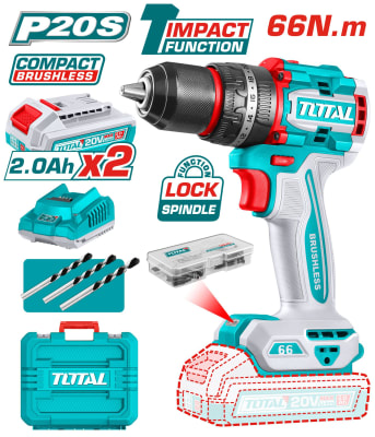 TALADRO ATORNILLADOR C/PERCUTOR BRUSHLESS 20V 66NM TOTAL / TIDLI20668