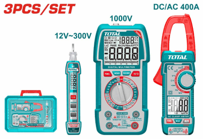 KIT TEST ELECTRICO MULTIMETRO + PINZA AMPERIMETRICA + DETECTOR DE VOLTAJE TOTAL / TOS24067