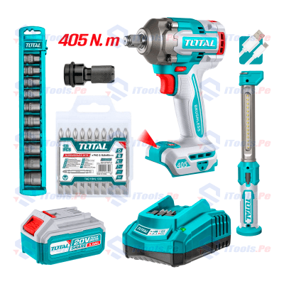 KIT LLAVE DE IMPACTO 405 NM + LINTERNA + DADOS TOTAL