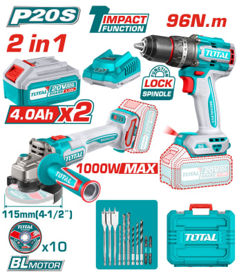 Combo Taladro 96N.m. y Amoladora BRUSLESS 20V INDUSTRIAL  TOSLI241298