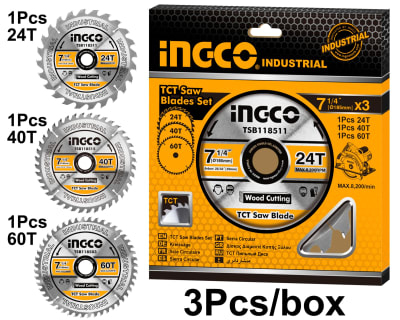 SET DE 3 DISCOS CORTE MADERA 7 1/4