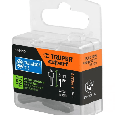 PUNTAS PHILLIPS #2 1'' PARA DRYWAL 5 PCS ESTUCHE TRUPER 12717