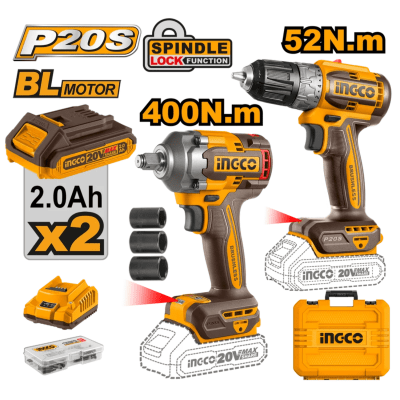 KIT BRUSHLESS TALADRO ATORNILLADOR + LLAVE DE IMPACTO + 2 BATERIAS + CARGADOR / CKLI20271