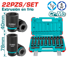 SET DADOS IMPACTO CORTO/LARGO 1/2'' 2X(10-24)MM 22PCS CR-MO MALETIN - THKISD12221L 0
