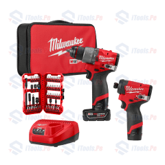 KIT COMBINADO M12 TALADRO + ATORNILLADOR DE IMPACTO 3497-22 + SET DE PUNTERAS 55 PCS MILWAUKEE