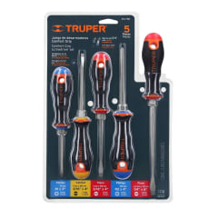 JUEGO DE 5 DESARMADORES MANGO COMFORT GRIP TRUPER 1