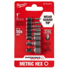 MILWAUKEE JUEGO DE PUNTAS DE INSERCIÓN HEXAGONALES MÉTRICAS DE IMPACTO SHOCKWAVE DE 1 PULG., 8 PIEZAS