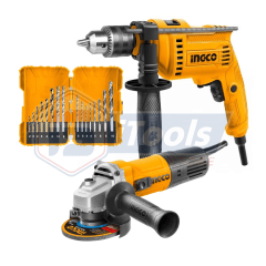 Pack Taladro + Esmeril + Set de brocas INGCO 0