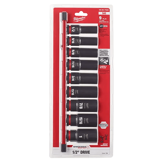 JUEGO DE 9 PIEZAS DADOS PROFUNDOS SAE DE 6 PUNTAS SHOCKWAVE IMPACT DUTY™ MILWAUKEE / 49-66-70221
