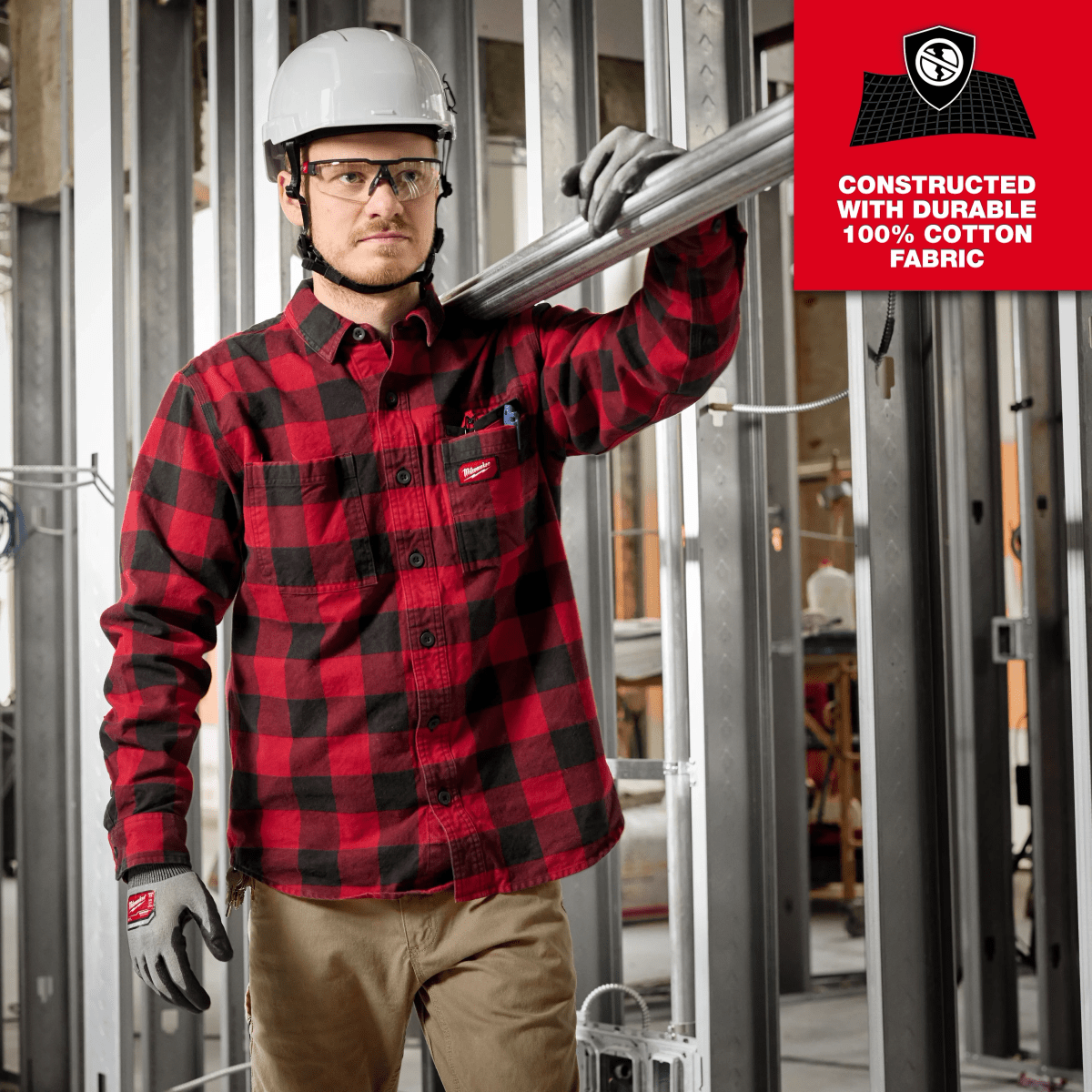 Camisa de franela roja para hombre Milwaukee GRIDIRON M551R-L / 58-82-29102