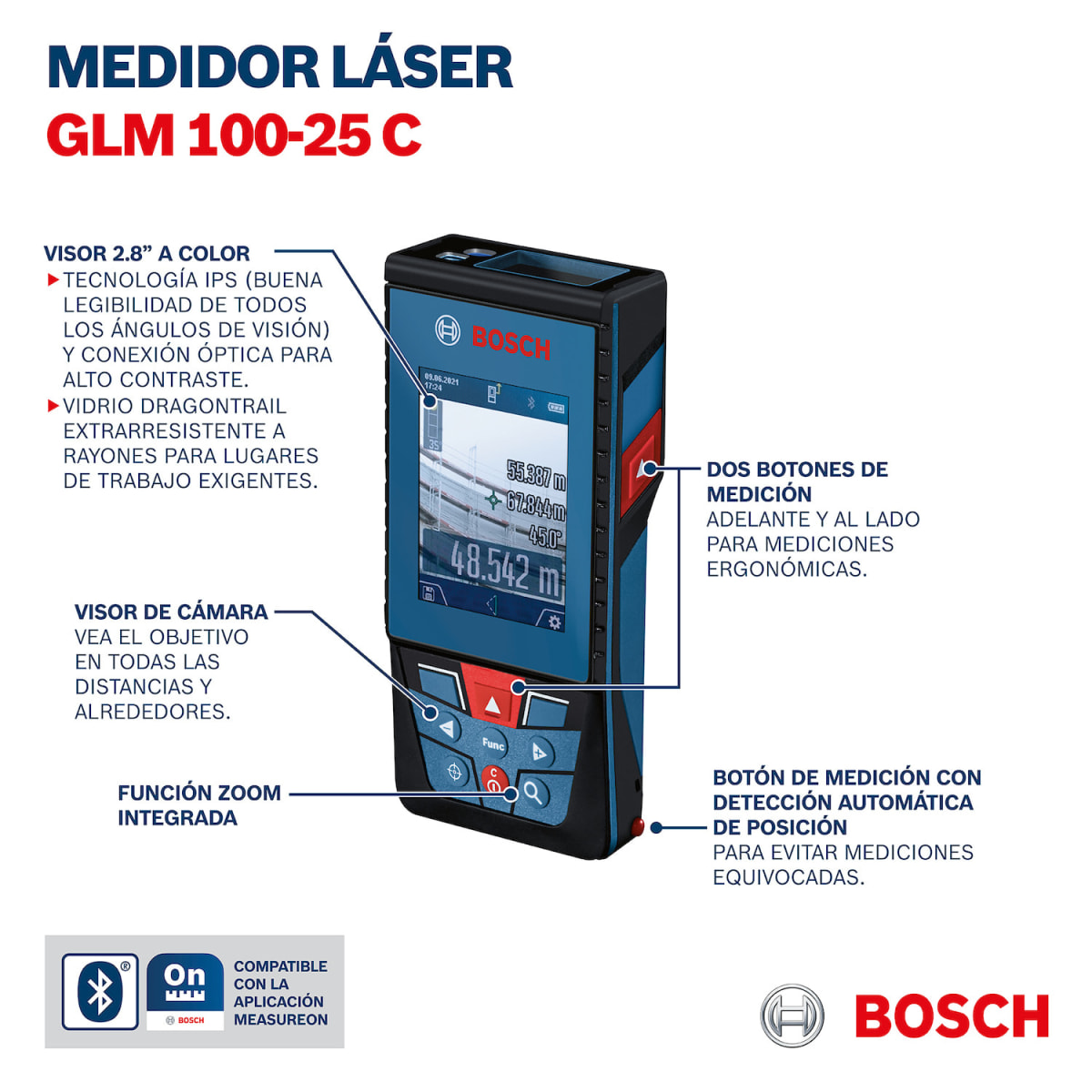 MEDIDOR DE DISTANCIA LÁSER 100 MTS GLM 100-25 C BLUETOOTH BOSCH - 0601072Y002