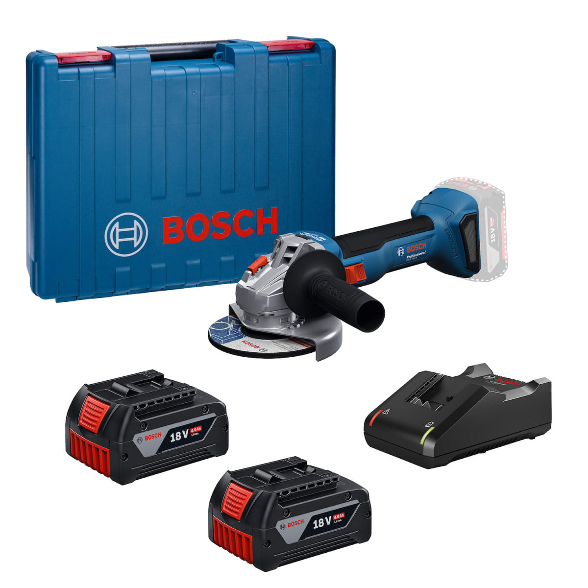 AMOLADORA INALÁMBRICA GWS 18V-8+ 2 bat GBA 18V 4.0Ah+Cargador rápi. GAL 18V-40-BOSCH1