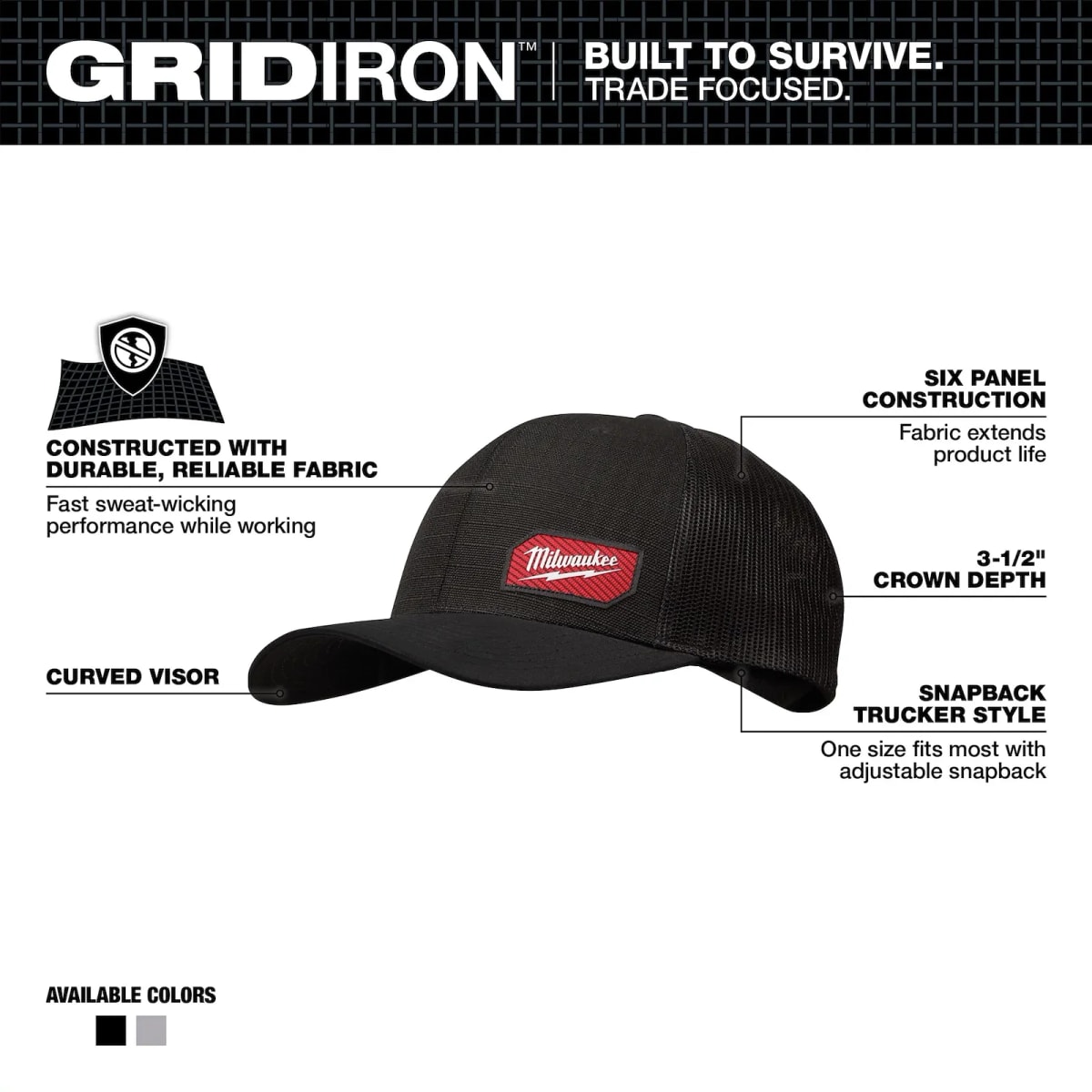 GORRA PARA CAMIONERO GRIDIRON NEGRO MILWAUKEE/505B2