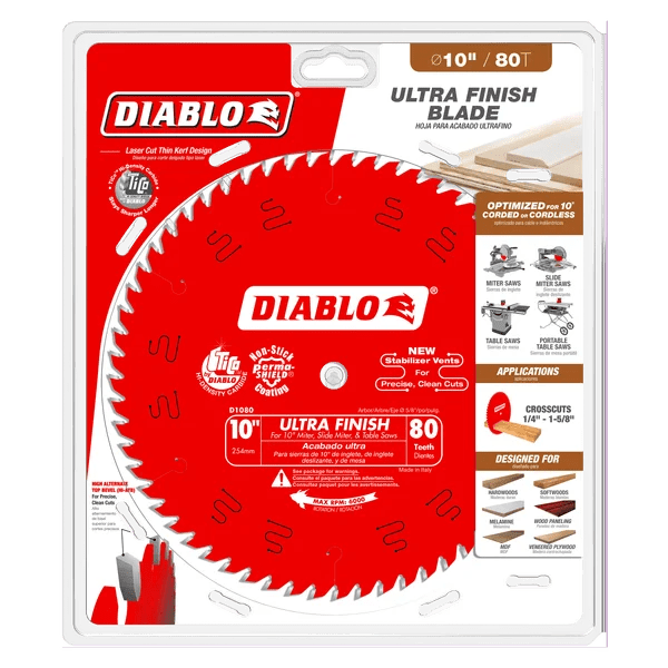 Freud D1080X Diablo - Hoja de sierra con acabado ATB de 10 pulgadas y 80 dientes con eje de 5/8 pulg2