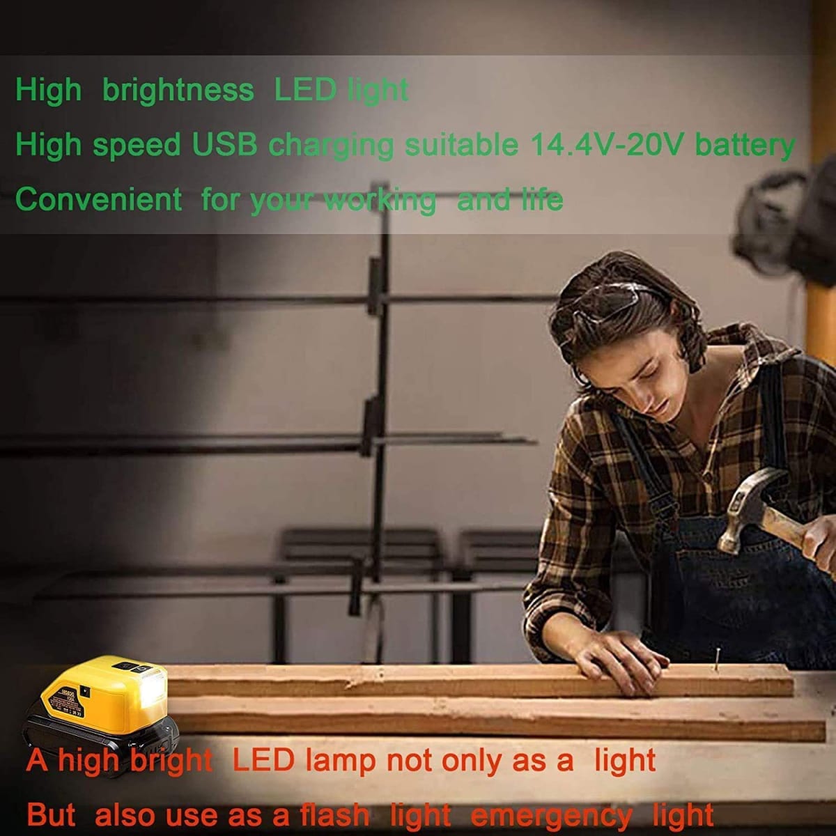 ADAPTADOR USB PARA CARGA CELULAR 5V 2.1A + LINTERNA PARA DEWALT DCB090DW5