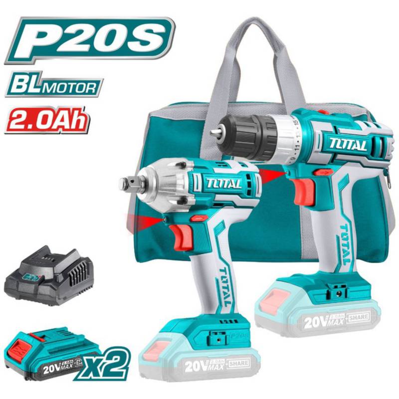 COMBO TALADRO ATORNILLADOR + LLAVE DE IMPACTO 20V 2BAT TOTAL - TCKLI20071