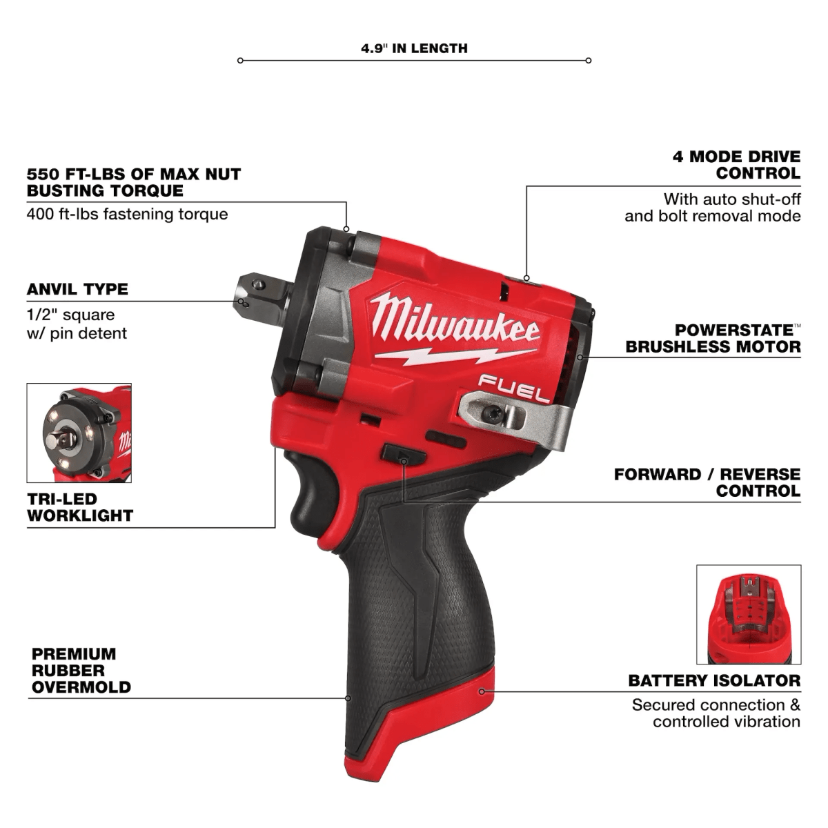 Llave de impacto corta M12 FUEL™ de 1/2
