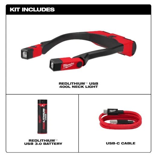 LUZ DE CUELLO USB REDLITHIUM™ DE 400L MILWAUKEE 2117-213