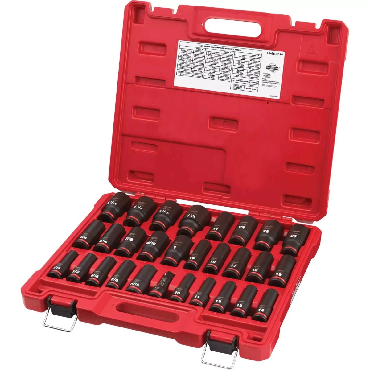 JUEGO DE 29 PCS DE DADOS PROFUNDOS SAE Y MÉTRICOS CON ENCASTRE DE 1/2