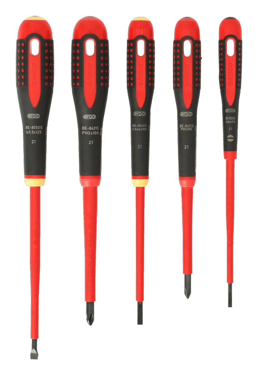 JUEGO DE DESTORNILLADORES PHILLIPS Y RANURADOS AISLADOS VDE ERGO™ 5 PCS BAHCO /  BE-9881S3