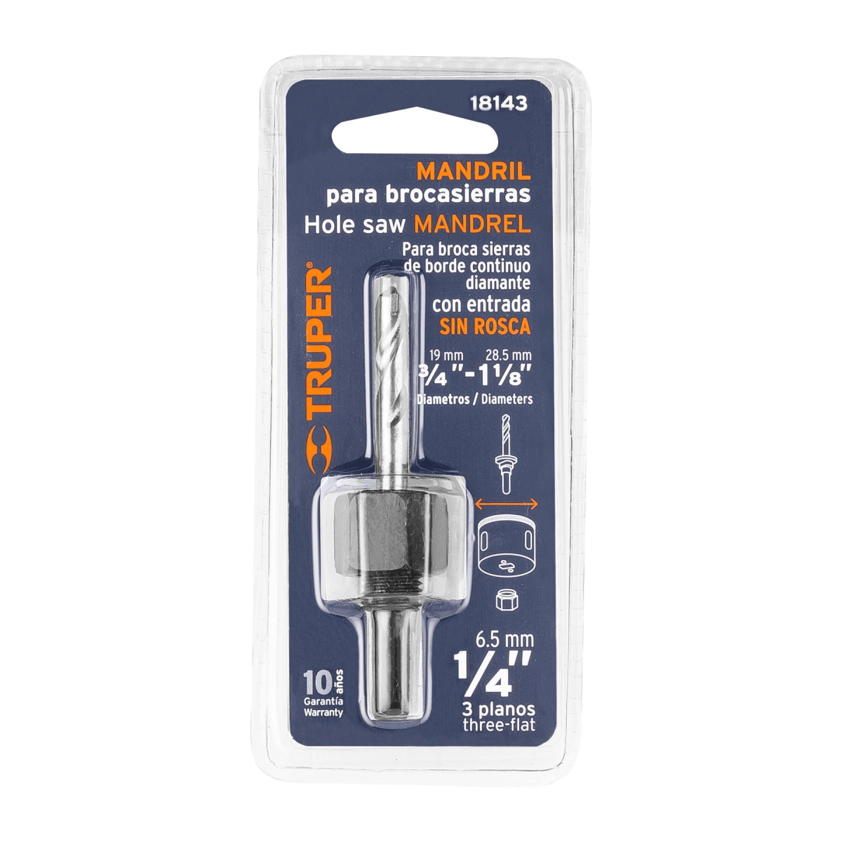 Mandril para brocasierra diamante sin rosca 1/4