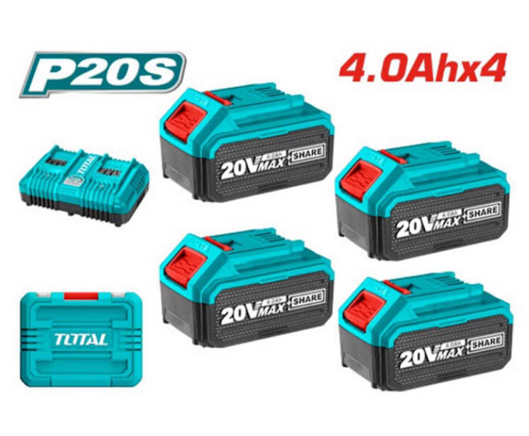 PACK DE 4 BATERIAS 4AH Y 1 CARGADOR DOBLE TOTAL 20V1