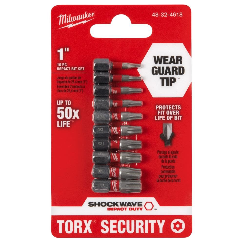 MILWAUKEE JUEGOS DE PUNTAS DE INSERCIÓN DE SEGURIDAD TORX DE IMPACTO SHOCKWAVE DE 10 PCS1