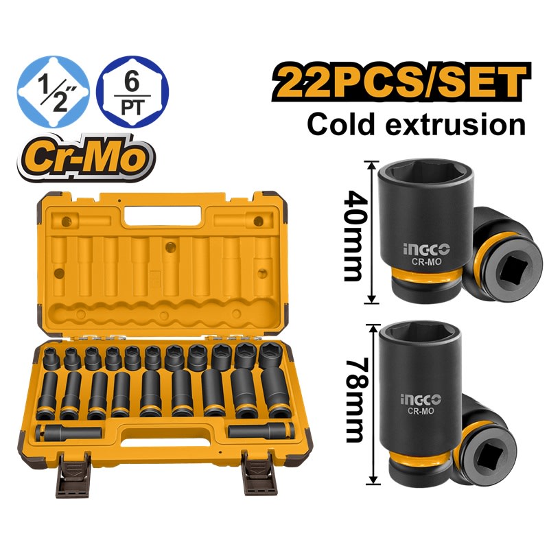 JUEGO DE DADOS DE IMPACTO SET DE 22 PIEZAS 1/2