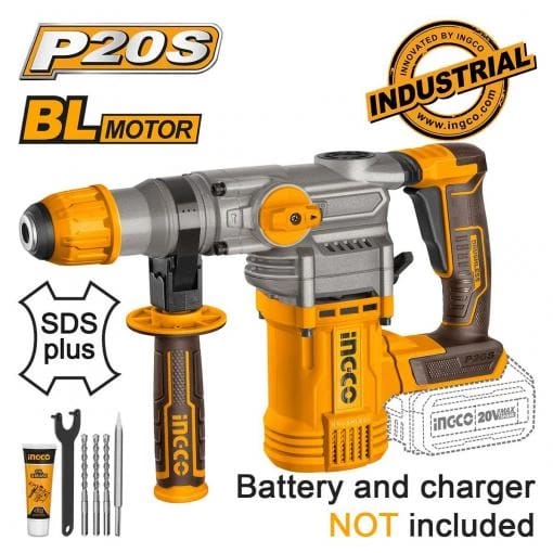 ROTOMARTILLO INALAMBRICO 20V INGCO SDS PLUS 3 FUNCIONES BARETOOLS1